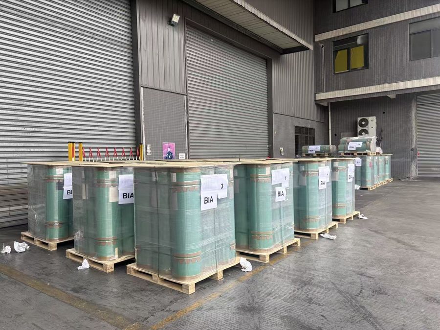 BESUN DECOR rolls wrapped and labelled on pallets ready for container loading